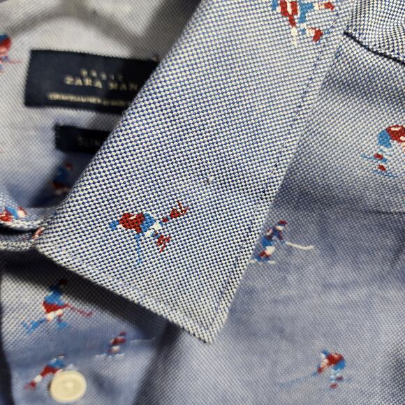 Basic Zara Man hockey player print button front long sleeve shirt men's size M - Picture 10 of 10